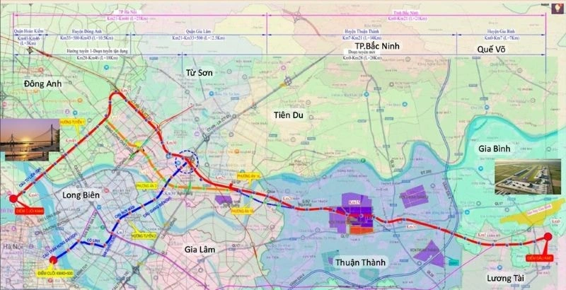 Hướng tuyến dự kiến của đường nối sân bay Gia Bình với Thủ đô Hà Nội (Ảnh: UBND TP Hà Nội).