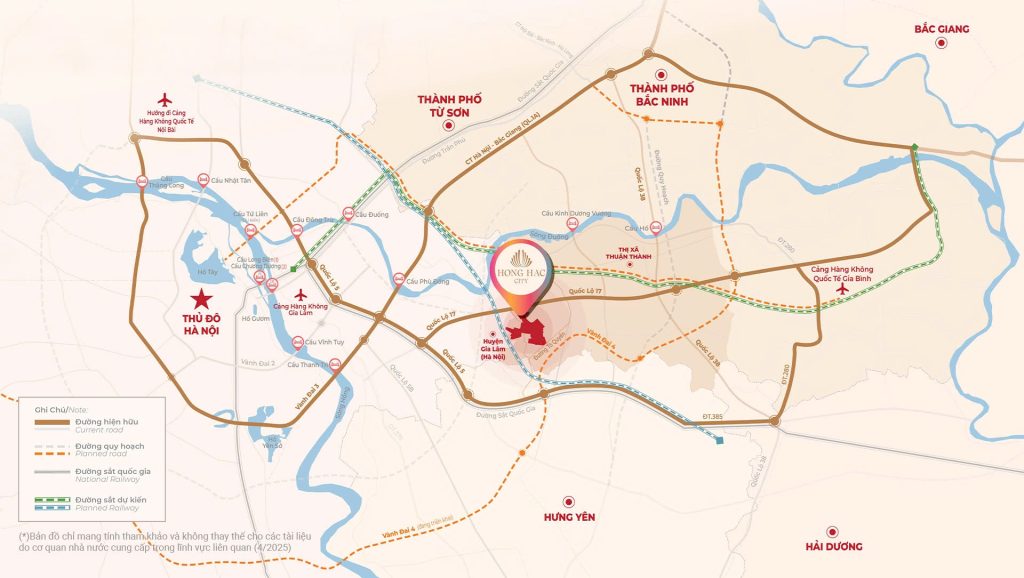 Bản đồ giao thông liên kết vùng khu đô thị sinh thái Hồng Hạc City. 